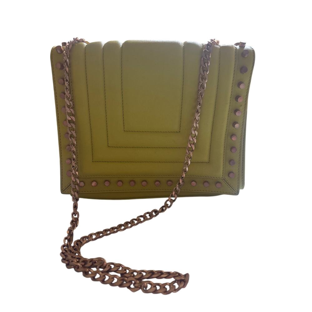 Luana Italy Devon Studded Flap Crossbody Chain Strap Yellow Leather Shoulder Bag